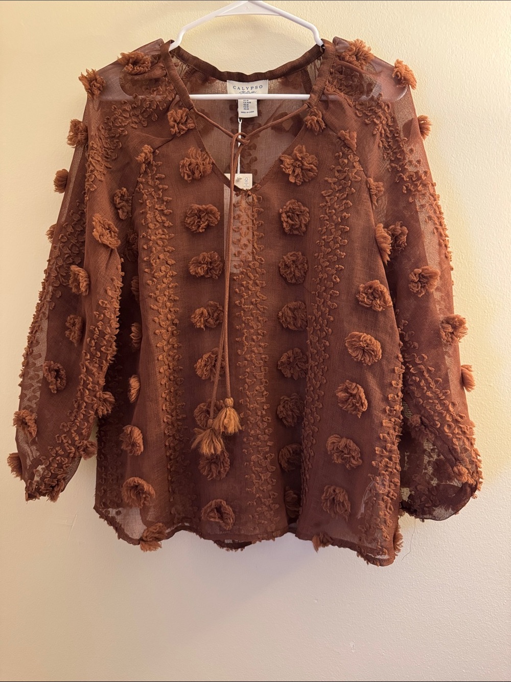 CALYPSO ST. BARTH Appliqué Brown Blouse